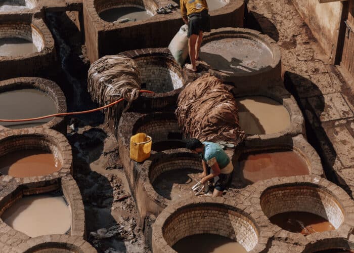 Traditional tannery in Fes during the 7 Day Morocco Tour from Marrakech to Merzouga back to Casablanca