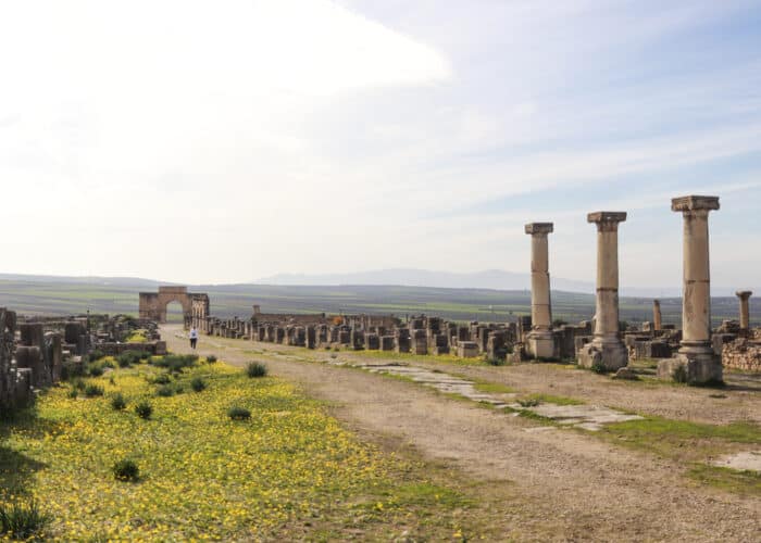 Ancient Roman ruins of Volubilis near Meknes during the 7 Day Morocco Tour from Marrakech to Merzouga back to Casablanca
